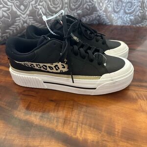 Nike Black and Cream Women's Sneakers with Leopard Print